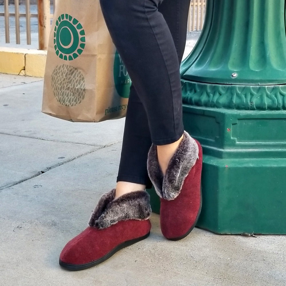Women's Warm Faux Fur Chinchilla Bootie Slippers - Cozy Indoor/Outdoor House Shoes with Non-Slip Sole - Perfect for Winter, Home, Lounge & Quick Errands