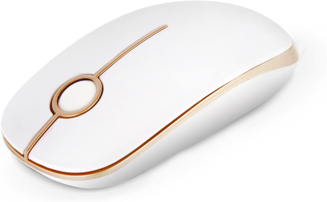 Vssoplor 2.4G Wireless Mouse Slim Portable Computer Mouse with Nano Receiver for Laptop, PC, Notebook - Ergonomic Design, Silent Click, White & Gold - Perfect for Office, Home, and Travel Use