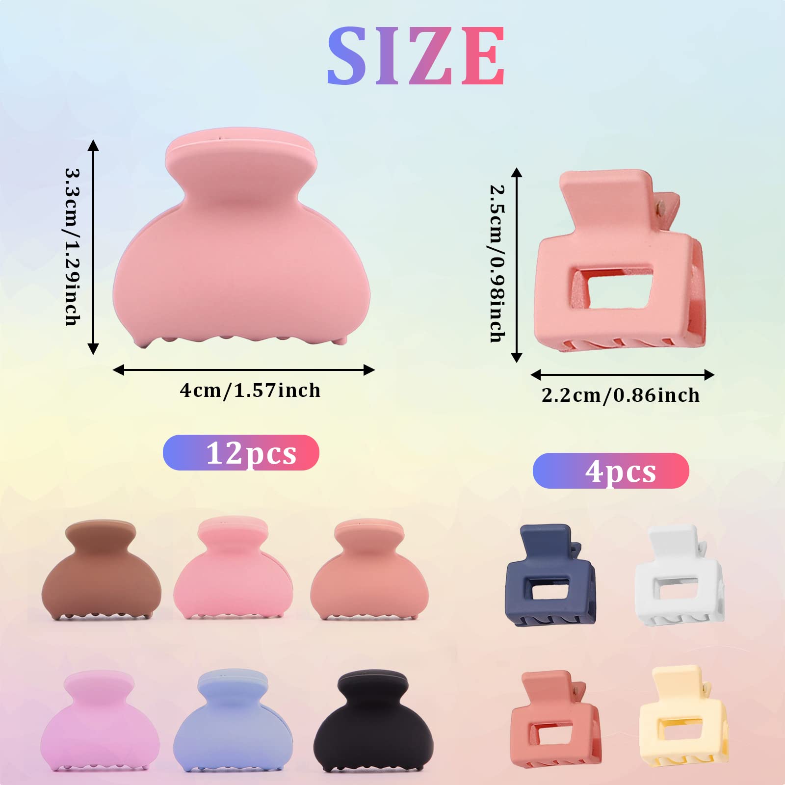 16 Pcs Small Hair Claw Clips - Non Slip Matte Hair Clips for Women & Kids - Perfect for Fine & Thick Hair Styling
