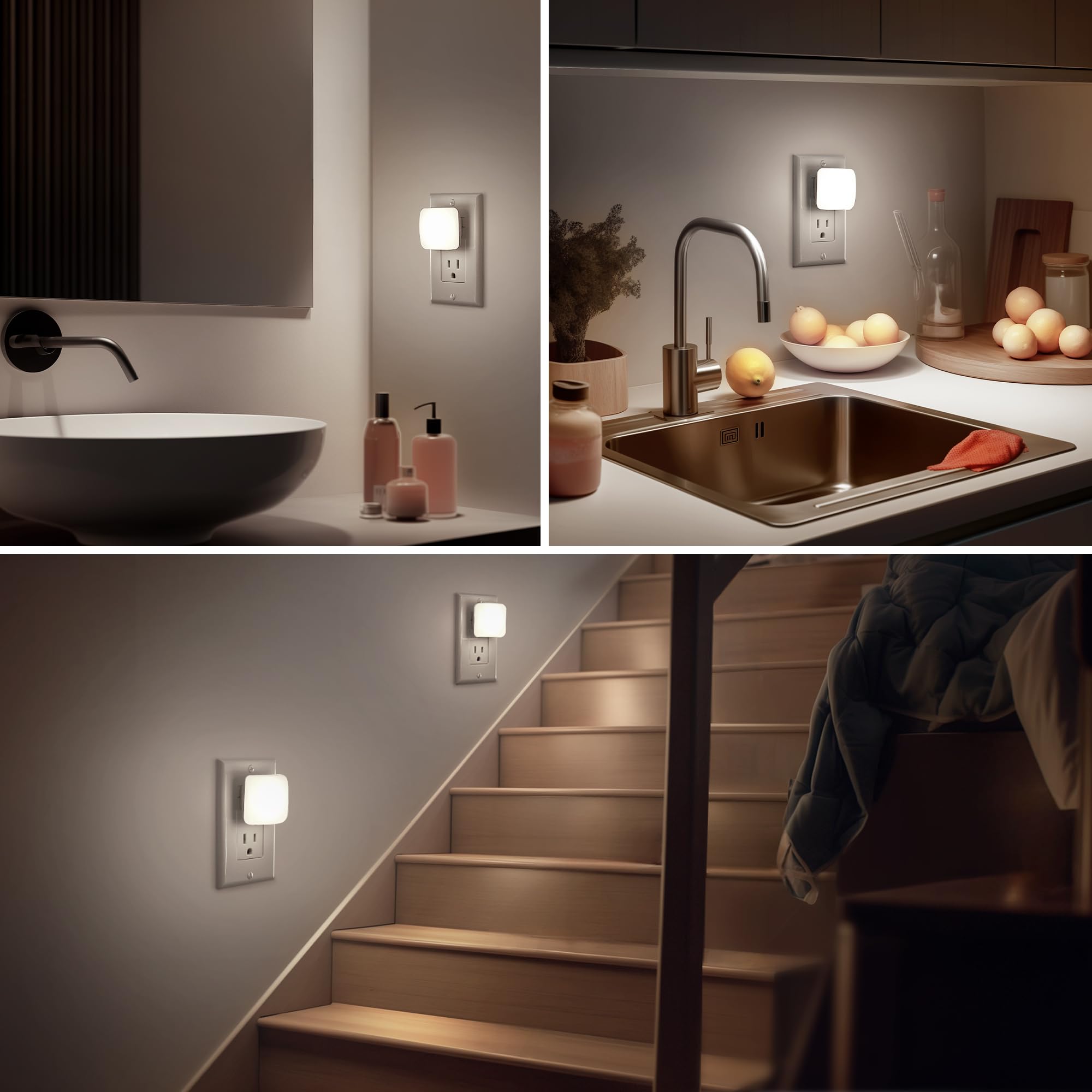 LED Night Lights Plug into Wall with Light Sensor, Dusk to Dawn 0.3W Square Night Light for Kids - 5000K Cool White Nightlight for Bathroom, Bedroom, Kitchen (2 Pack) - Perfect for Nurseries, Hallways & Safe Nighttime Navigation
