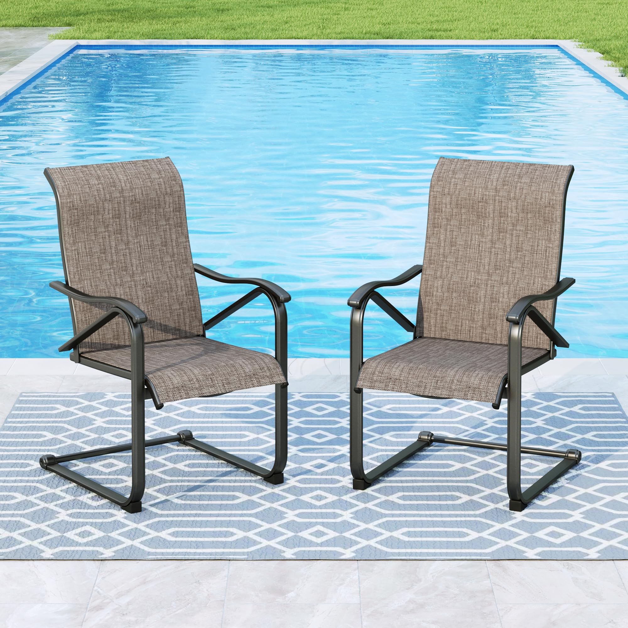 MFSTUDIO Patio Dining Chairs Set of 2 - High Back Sling Outdoor Chairs Heavy Duty 300LBS Capacity - Perfect for Backyard, Deck, Garden & Poolside Relaxation