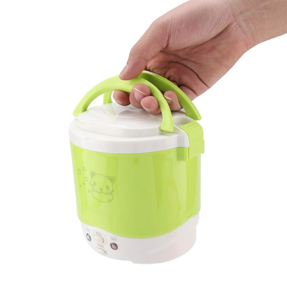 12V 100W Mini Rice Cooker Steamer - 1L Portable Electric Travel Rice Cooker for Car, Home & Office | Multi-Function Cooking & Steaming Lunch Box for Raw Food | Perfect for Road Trips, Camping & Dorm Life (Green)