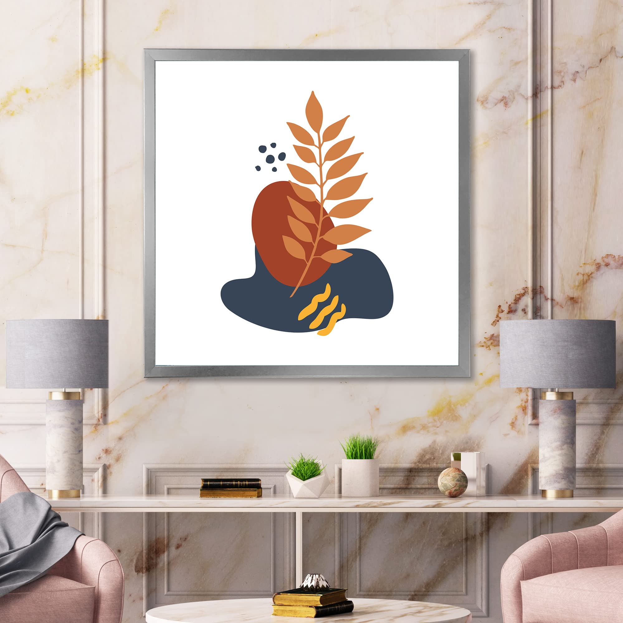 Abstract Flowers On Minimal Shapes VIII - Modern Framed Wall Art Decor for Living Room, Bedroom & Office - Contemporary Home & Office Wall Decor