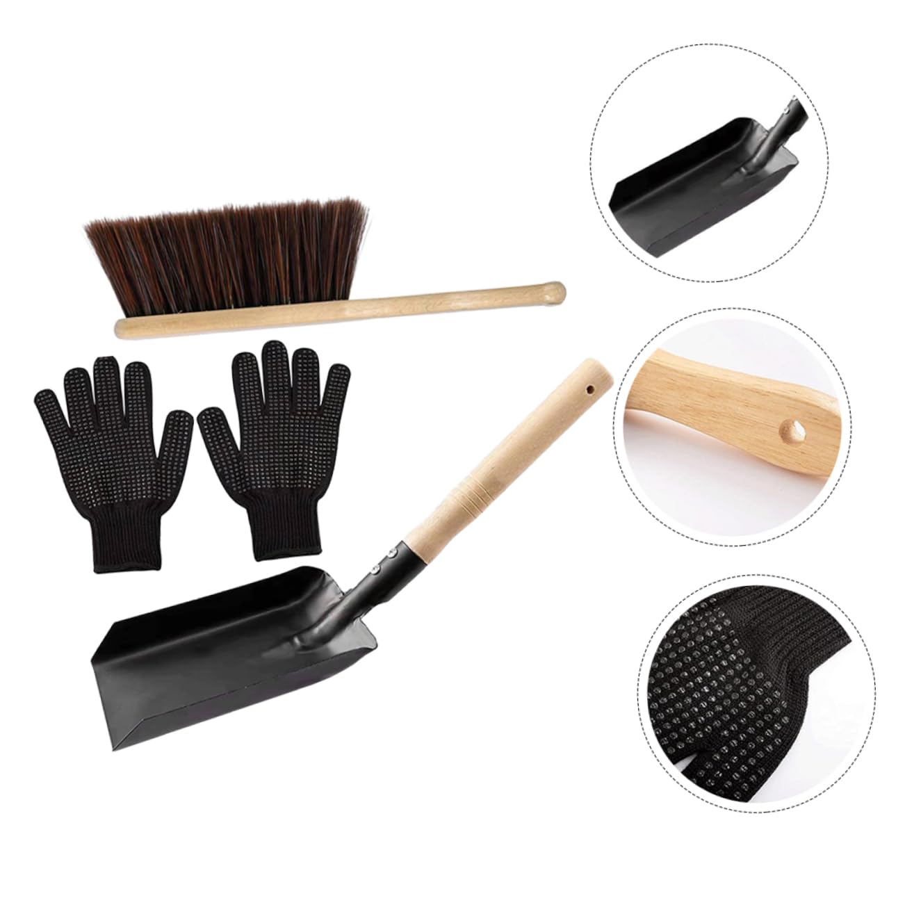 Homoyoyo Fireplace Accessory Kit - 5-Piece Set with Cleaning Broom, Ash Shovel, Duster, Heat-Resistant Gloves & Storage Bag | Essential Tools for Wood Stove, Fire Pit & Hearth Maintenance | Perfect for Indoor/Outdoor Fireplace Cleaning & Ash Removal
