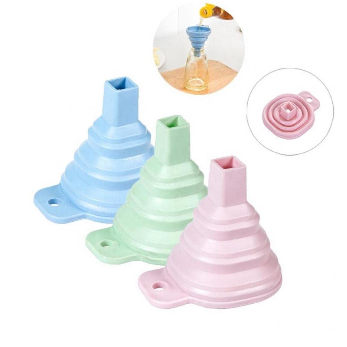 Onsinic 1 Pack Collapsible Silicone Funnel - Foldable Kitchen Funnel for Liquid, Powder & Oil Transfer - Diamond Painting Tools - Fits Water Bottles (Random Color, Blue) - Perfect for Cooking, Baking, DIY Crafts & Home Organization