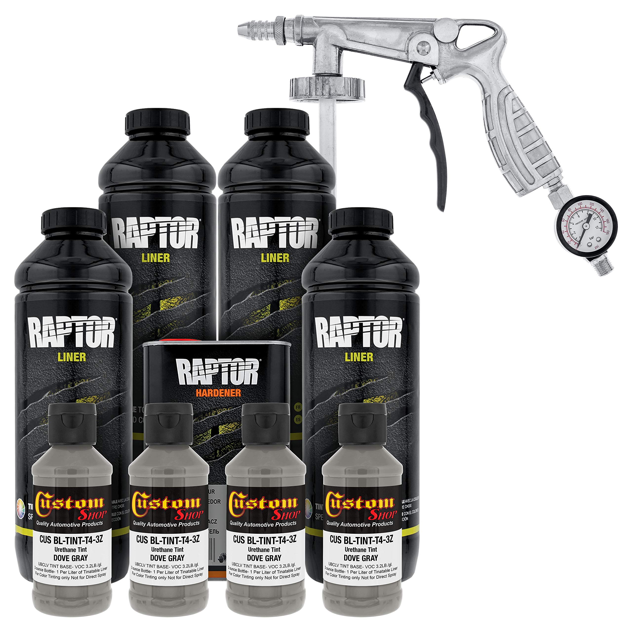 Custom Shop Dove Gray Urethane Spray-On Truck Bed Liner Kit with Regulator & Spray Gun - 4 Liter DIY Protective Coating for Pickup Trucks, SUVs, Trailers & Off-Road Vehicles | Durable, Weather-Resistant, Anti-Slip Surface Protection