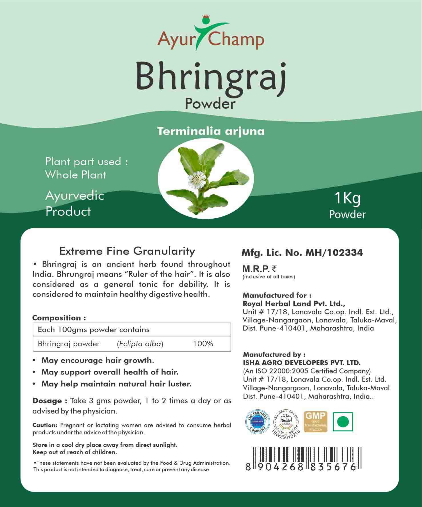 Ayur Champ Bhringraj Powder for Hair Growth - 1000g | Natural Ayurvedic Herbal Remedy for Thicker, Longer Hair | Promotes Scalp Health & Reduces Hair Fall | Perfect for DIY Hair Masks & Ayurvedic Treatments