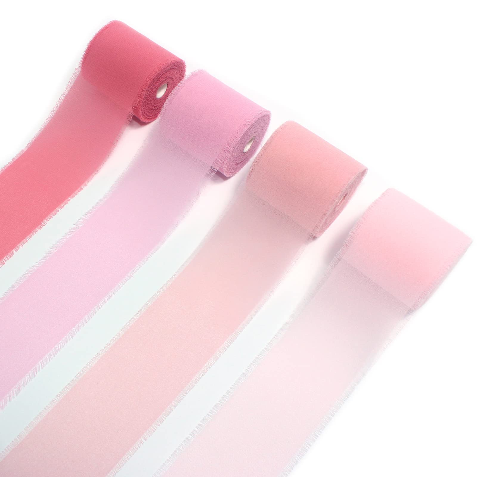 Handmade Fringe Chiffon Silk-Like Ribbon - Blush Pink Tones Mixing Colors - 1-3/4