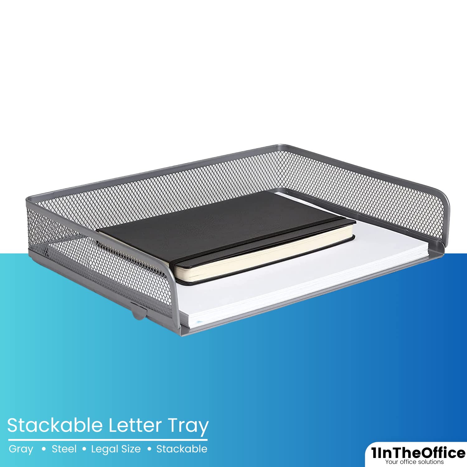1InTheOffice Desk Tray & Letter Organizer - Stackable Side Load Silver Mesh File Holder (2 Pack) - Perfect for Home Office, School, or Workspace Organization
