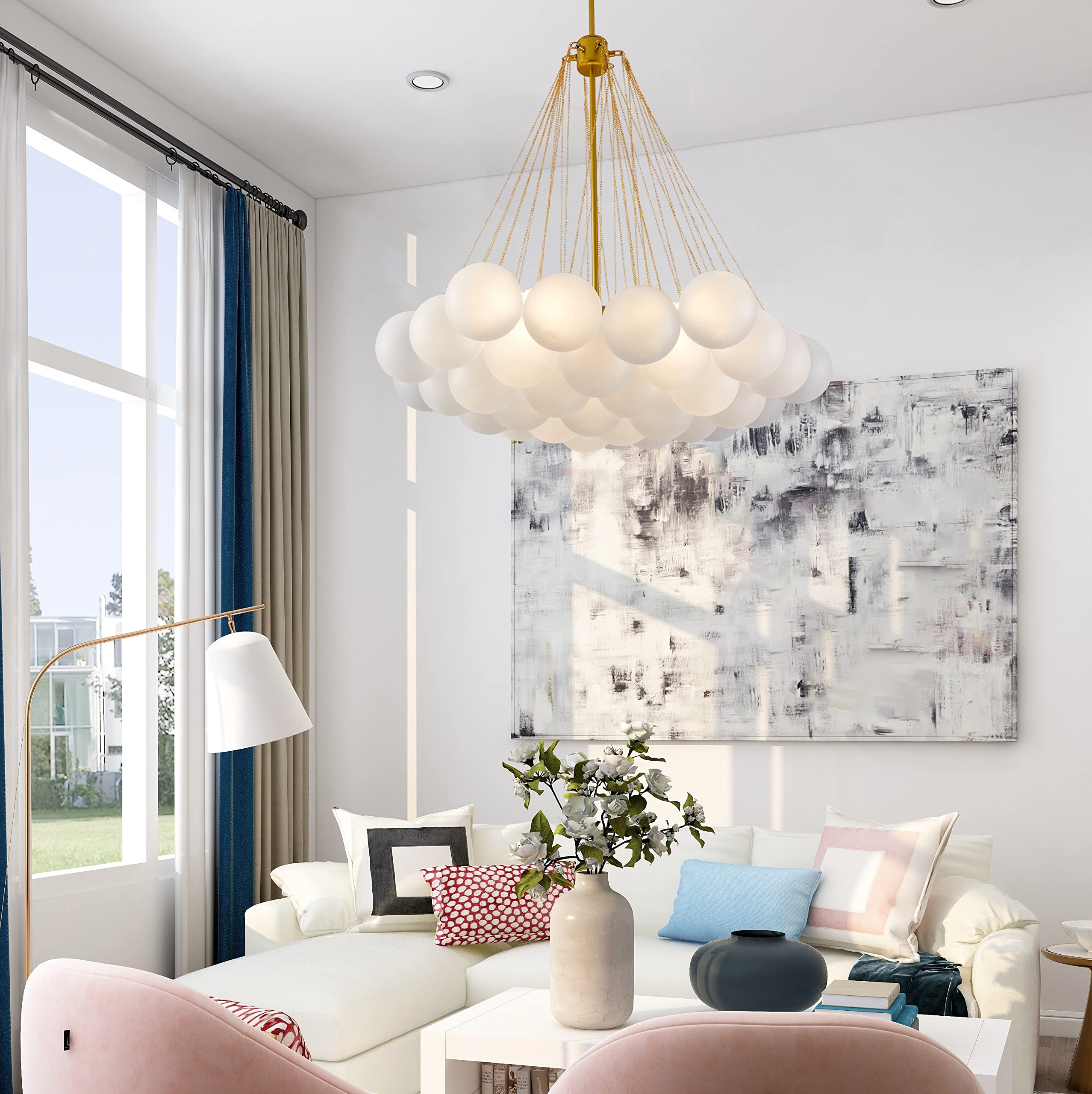Gold Frosted Glass Bubbles Ball Chandelier - Elegant DIY Ceiling Pendant Light for Bedroom, Living Room & Hallway | Perfect for Modern Home Decor & Romantic Ambiance Lighting