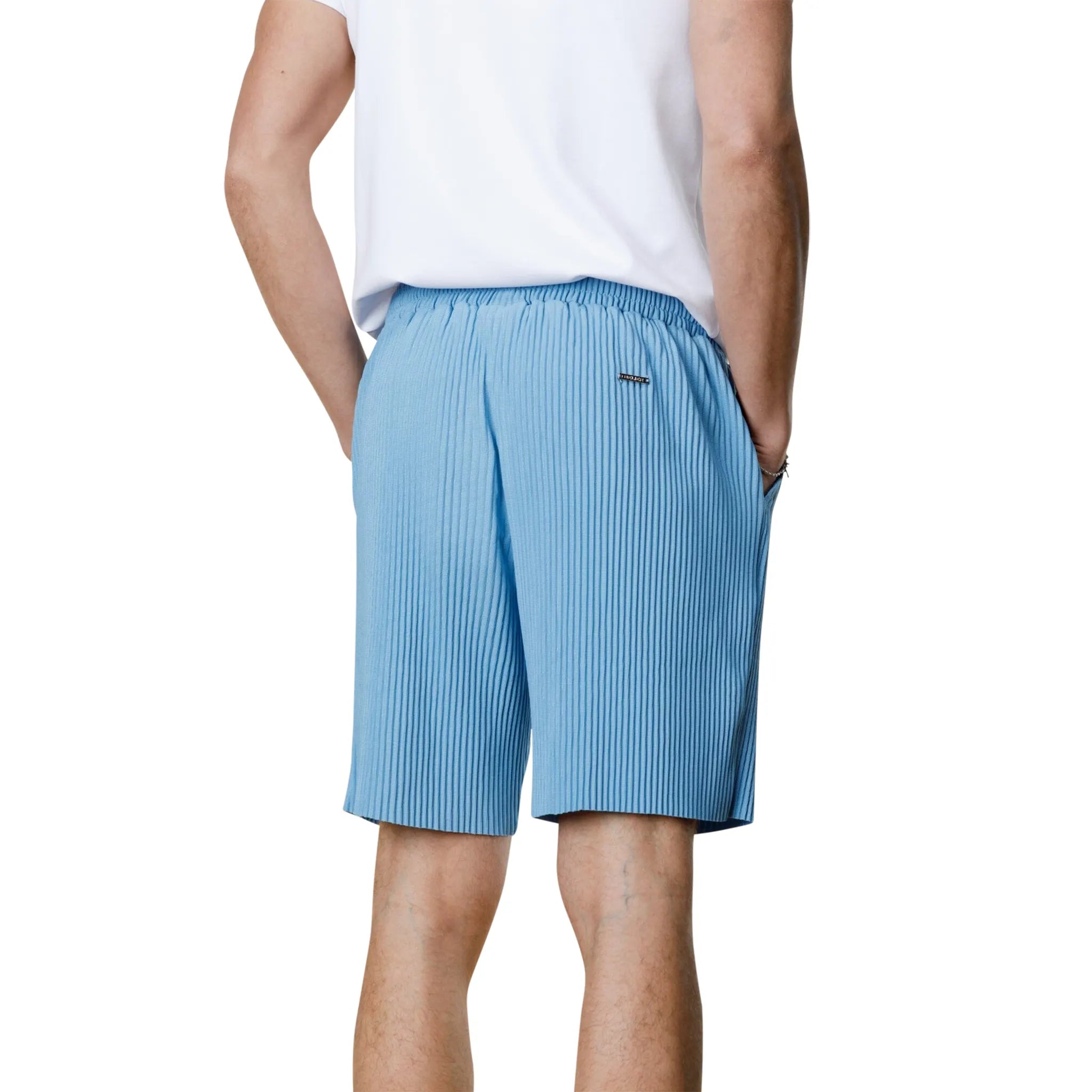 Belier Pleated Light Blue Shorts for Women - Stylish Summer Casual Wear for Outings & Beach Vacations