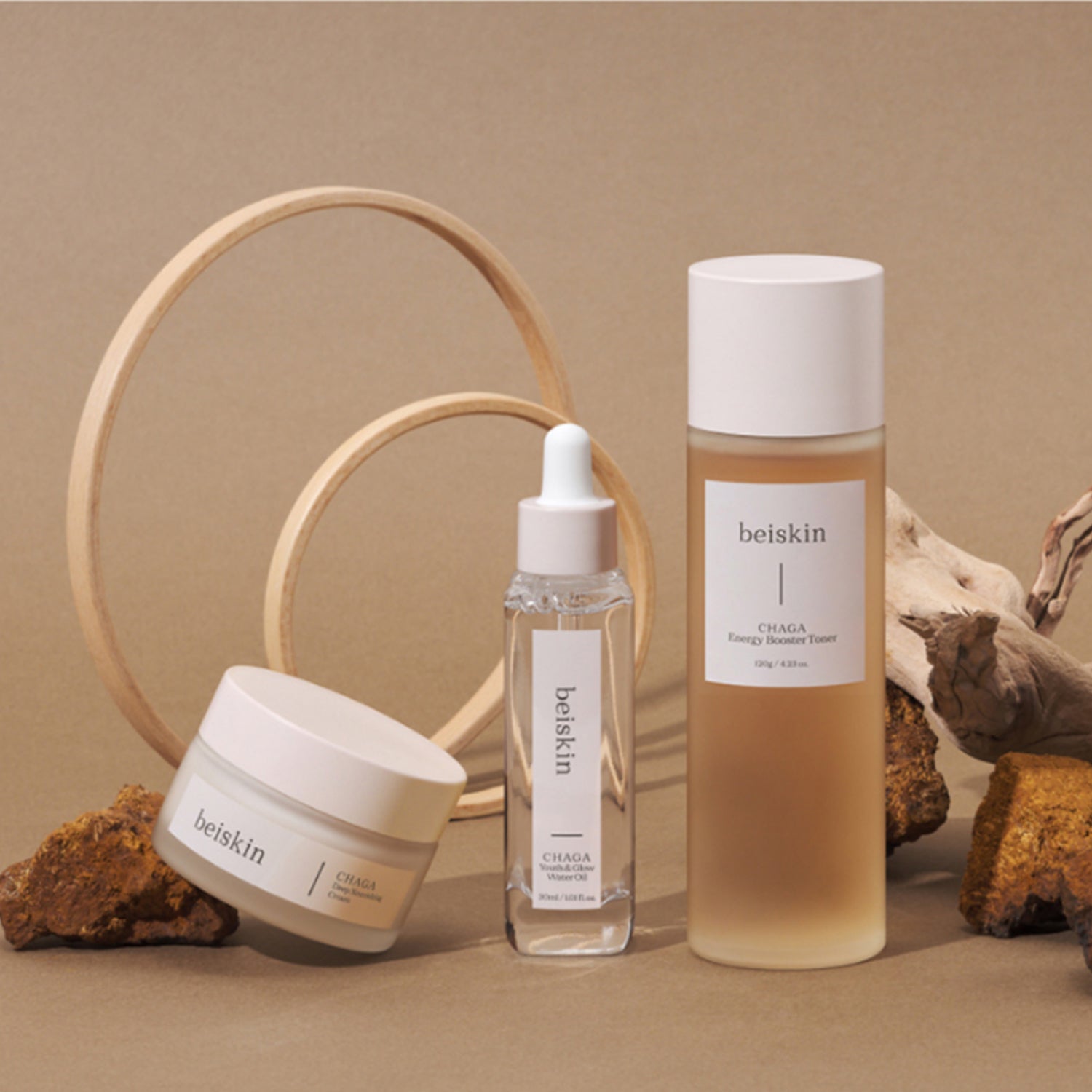 Premium Beiskin CHAGA 3-Piece Skincare Set (Toner + Cream + Water Oil) - Hydrating & Anti-Aging Routine for Dry & Sensitive Skin | Perfect for Daily Skincare & Nighttime Regimen