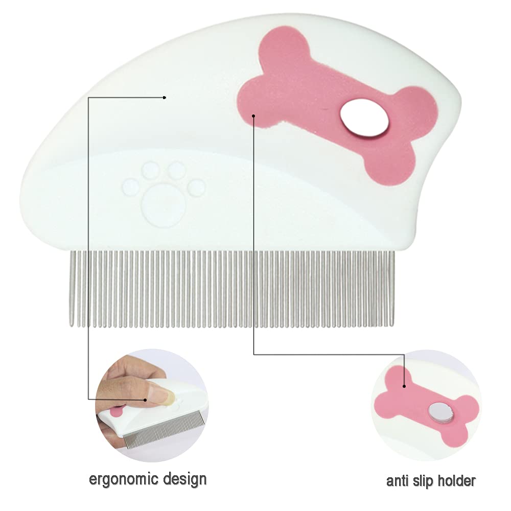 Premium Stainless Steel Pet Grooming Comb for Dogs & Cats - Gentle Round Tip Hair Brush Effectively Removes Tangles, Mats, Shed Hair & Dirt - Ideal for Long & Short Hair Breeds - Perfect for Home Grooming & Professional Pet Care (White)