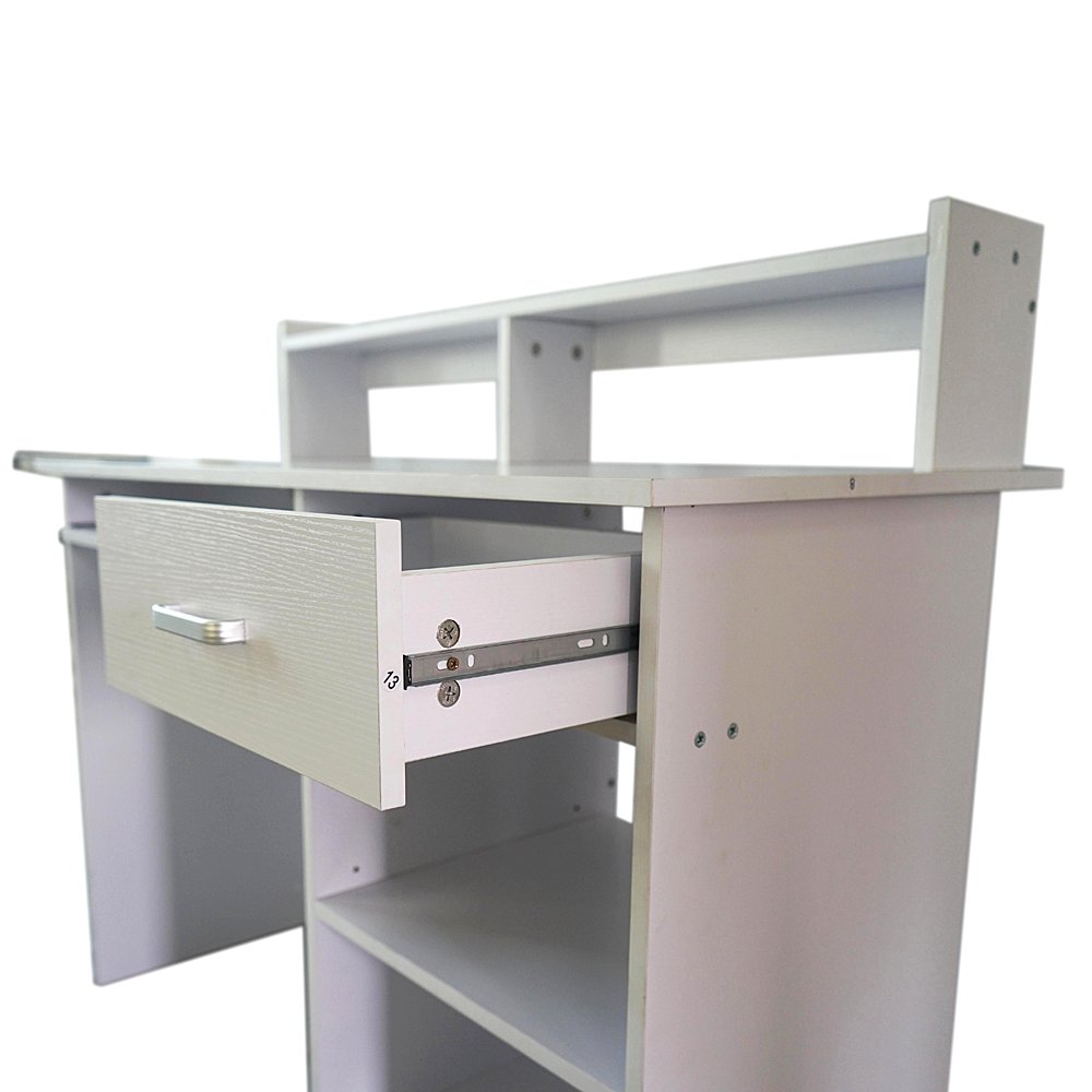 Knocbel Home Office Computer Desk with Storage Shelves & Drawers - 47 Inch White Writing Workstation for Small Spaces - Perfect for Remote Work, Study & Gaming Setup