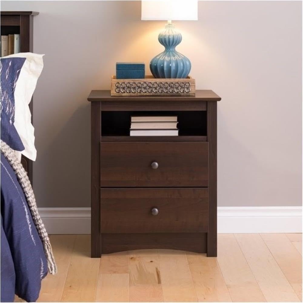 BOWERY HILL Modern 2-Drawer Wooden Nightstand - Espresso Finish for Bedroom, Living Room & Office Storage