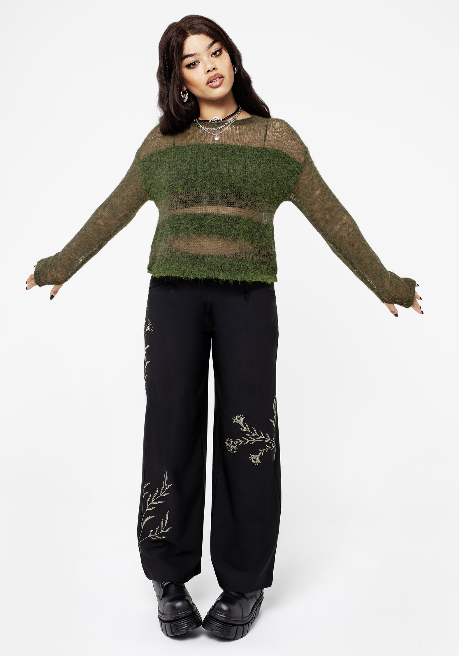Herald Embroidered Wide Leg Pants for Women - Boho Chic High Waist Palazzo Trousers - Perfect for Casual Outings, Office Wear & Summer Vacations