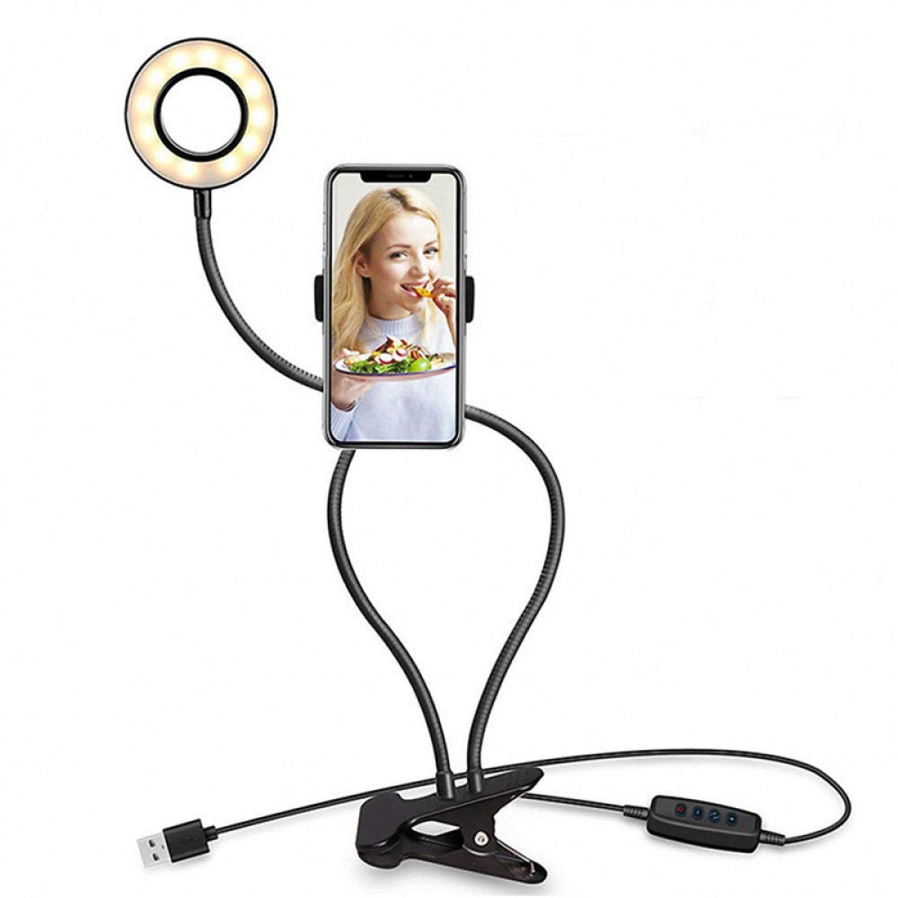 Clip-On LED Desk Lamp with Adjustable Ring Light - Perfect for Reading, Live Streaming, Makeup, Selfies & Photography - Dimmable Clamp Light for Home Office, Studio & Beauty Setup