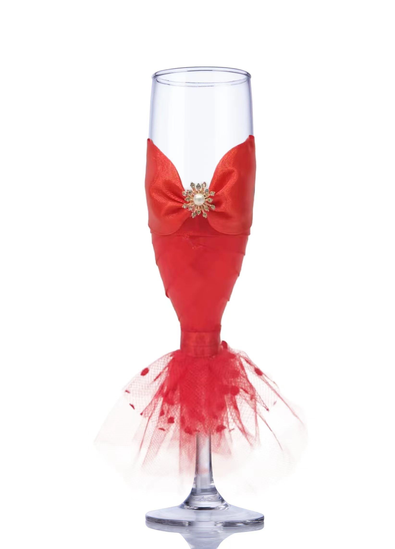 Elegant Wedding Champagne Flutes Set - Bride & Groom Toasting Glasses for Wedding Ceremony, Bridal Shower Gift - Romantic Red Dress Design - Perfect for Wedding Toast, Anniversary Celebration and Couple's Romantic Dinner