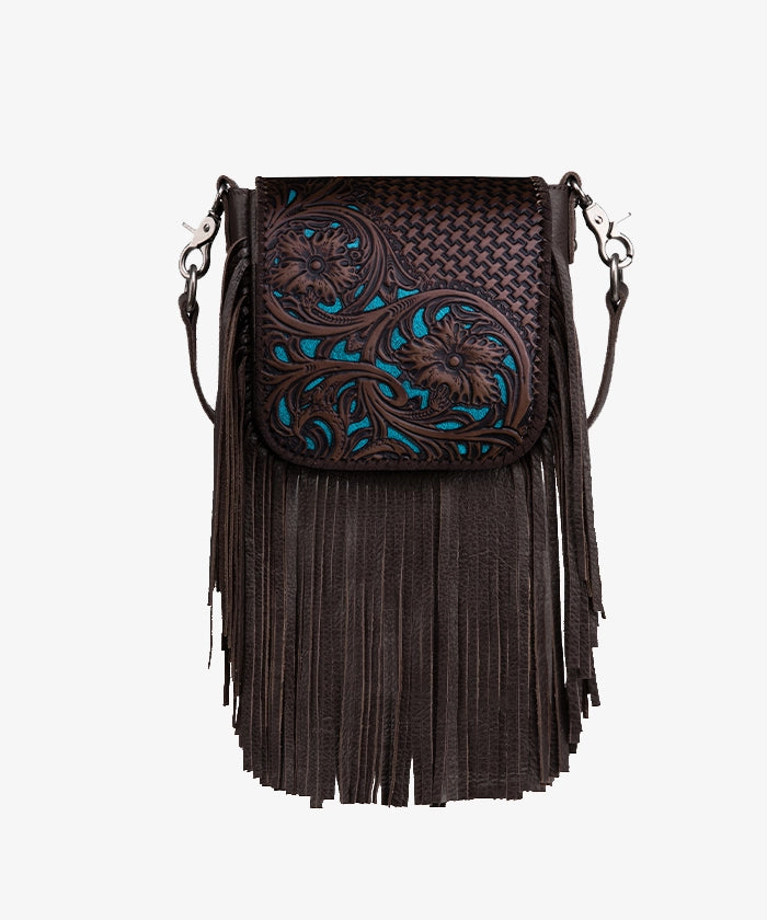 Montana West Genuine Leather Tooled Fringe Crossbody Purse for Women - Western Style Handbag for Daily Use, Travel & Country Music Festivals