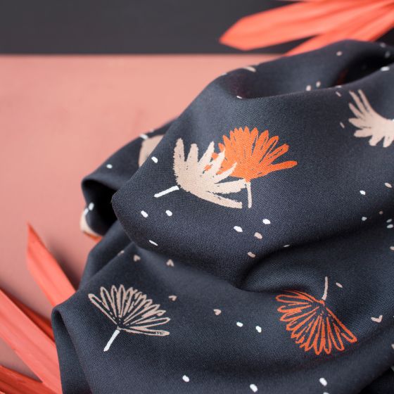 Viscose Fabric with Lenzing™ EcoVero™ Fibers - Atelier Brunette Palmetto Night Pattern - 38cm End of Bolt - Perfect for DIY Sewing, Dressmaking & Eco-Friendly Fashion Projects