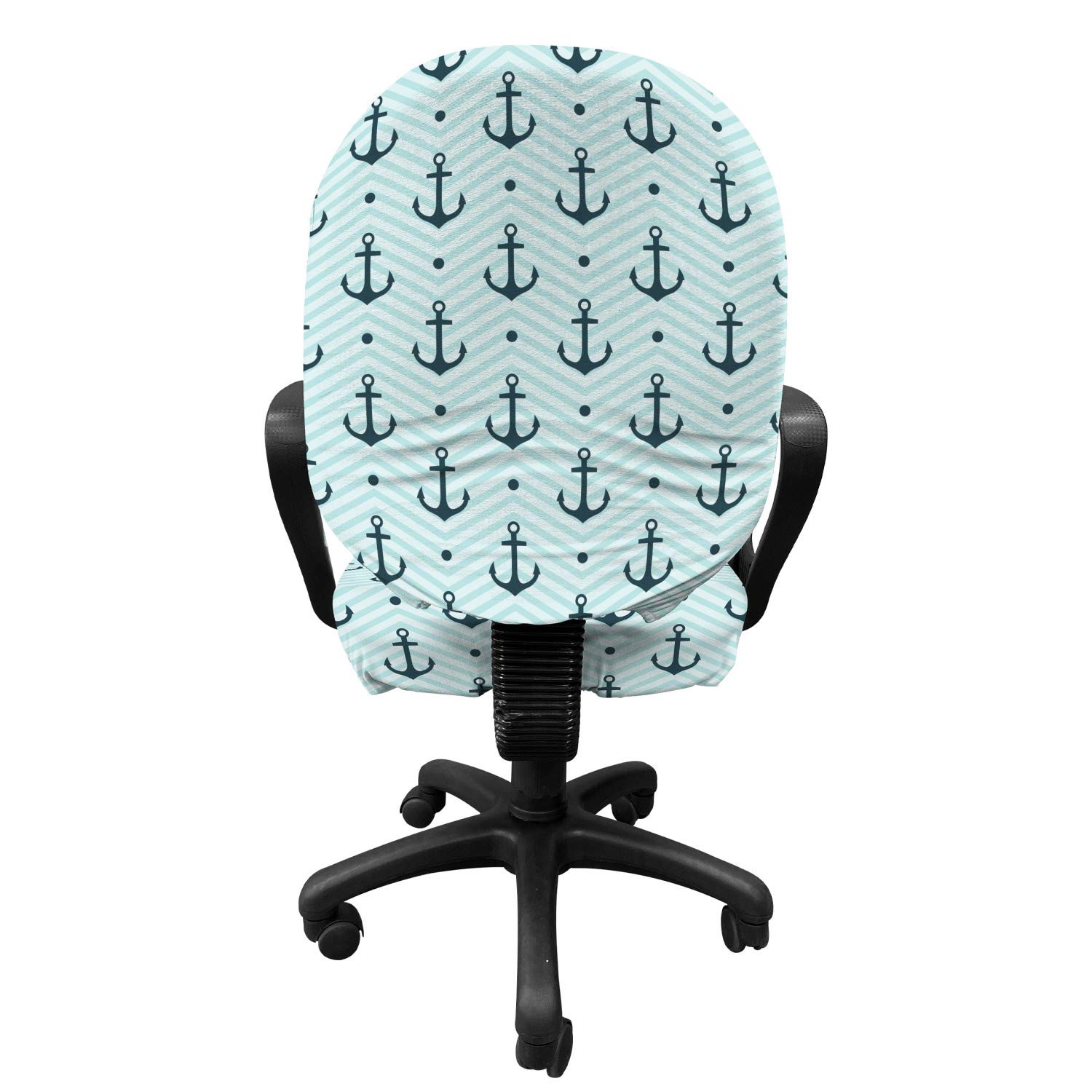 Ambesonne Anchor Office Chair Slipcover - Dark Green Turquoise Stretchable Washable Fabric Cover with Abstract Wave Chevron Design | Standard Size | Perfect for Home Office, Gaming Chair, or Dining Room Decor