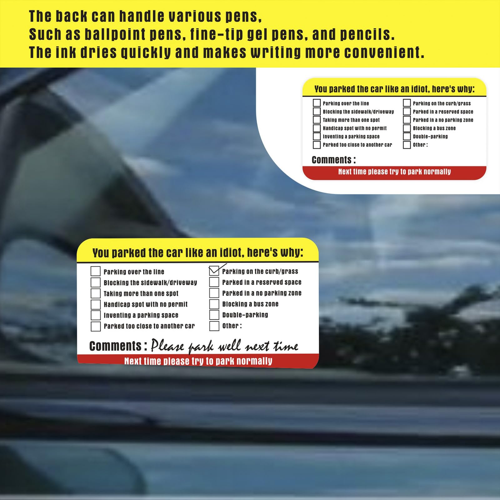 160 Pcs You Parked Like an Idiot Business Cards - 3.5x2 Inch Funny Bad Parking Notes - Multi-Reason Violation Cards - Perfect Stocking Stuffers for Adults (Great for Office Pranks, Car Enthusiast Gifts & Neighbor Jokes)