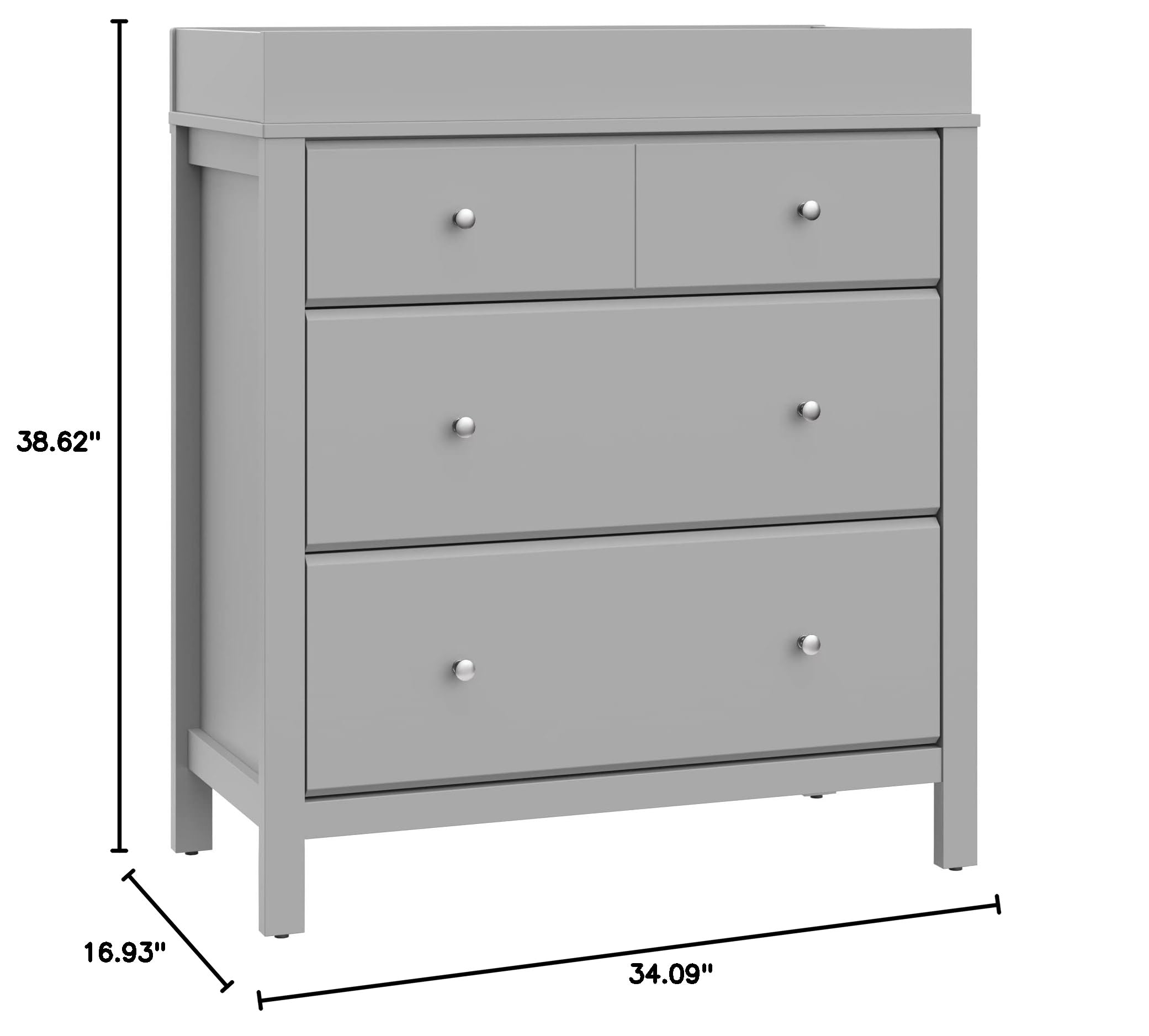Storkcraft Horizon 3-Drawer Nursery Dresser with Changing Table Topper - Pebble Gray | GREENGUARD Gold Certified Baby Furniture | Removable Changing Pad for Nursery & Kids Bedroom | Perfect for Diaper Changes & Baby Clothes Storage