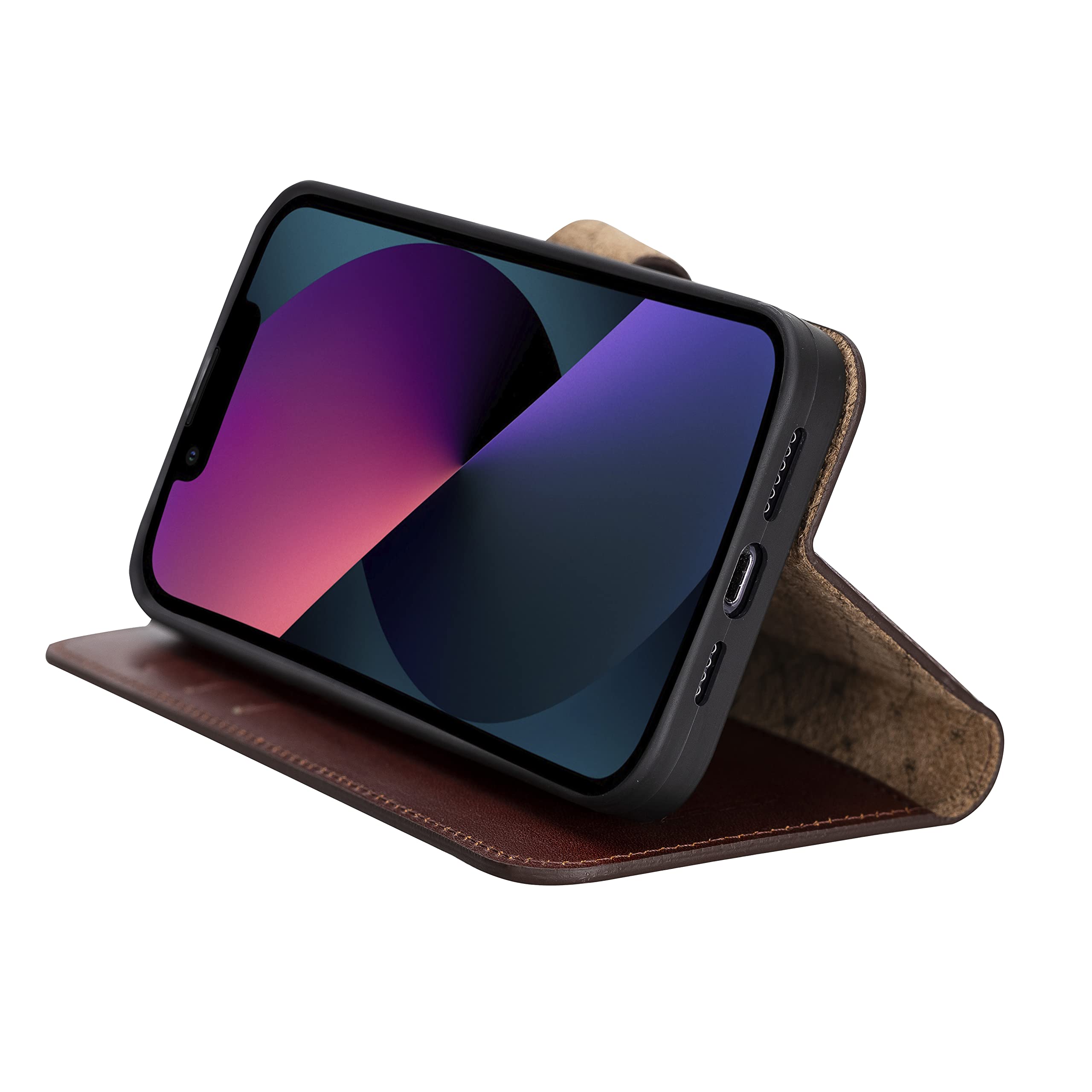 BOULETTA Genuine Leather iPhone 13 Pro Max Wallet Case (6.7 inch) - Magsafe Compatible, Magnetic Detachable Folio with RFID Protection & Kickstand - Dark Chocolate - Perfect for Work, Travel & Everyday Use