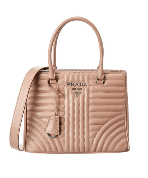 Prada Diagramme Leather Handbag in Powder Pink | Luxury Designer Tote for Women | Perfect for Work, Travel & Everyday Use