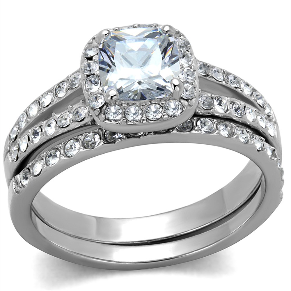 1.8ct Halo Princess Cut CZ Wedding Ring Set for Women Size 5-10 - Bridal Jewelry