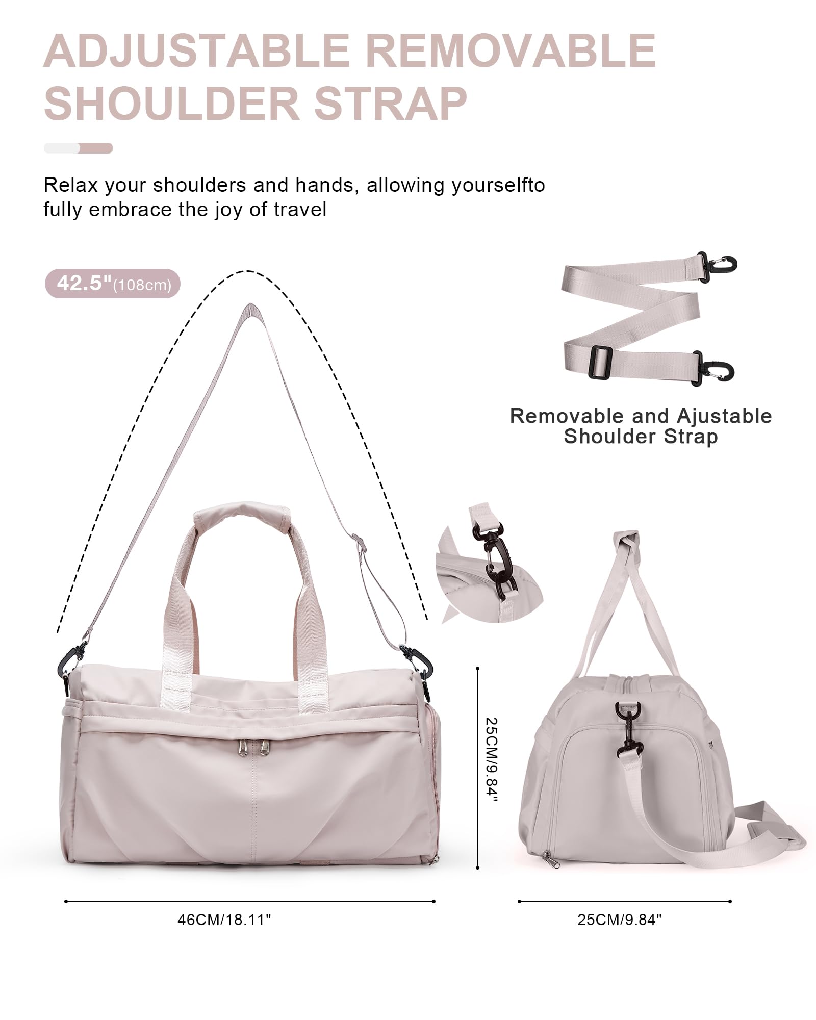Women's Gym Duffle Bag with Shoe Compartment & Yoga Mat Holder - Light Pink Sports Workout Bag for Yoga, Fitness, Travel & Weekend Getaways
