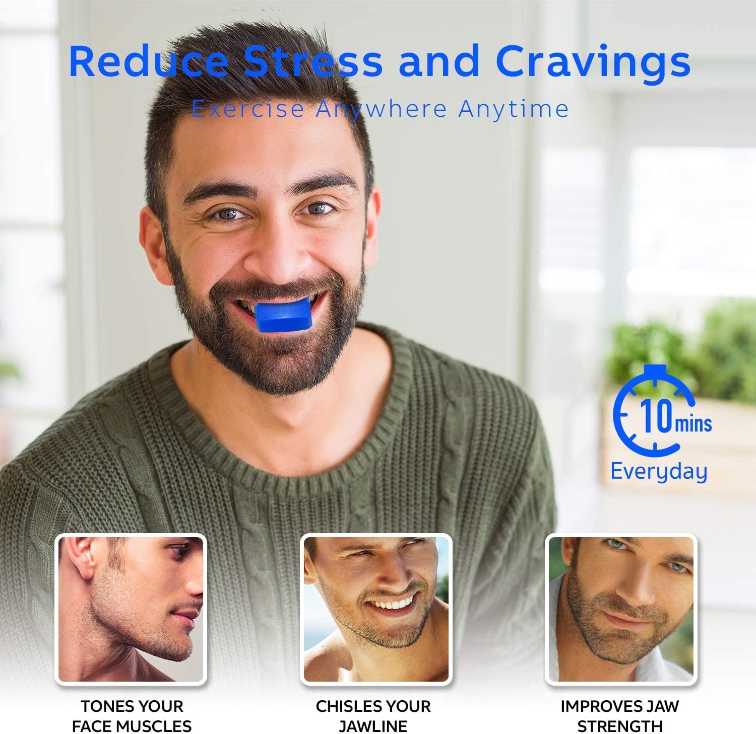 Dlala Jawline Exerciser Tool for Men & Women - Double Chin Reducer, Face Slimmer & Jawline Shaper - Helps Tone Facial Muscles, Reduce Stress & Cravings - Perfect for Home, Office & Travel Use - Blue