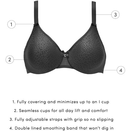 Chantelle C'Magnifique Minimizer Underwire Bra - Full Coverage Support for Large Bust, Smoothing T-Shirt Bra in Black | Perfect for Work, Everyday Wear & Special Occasions
