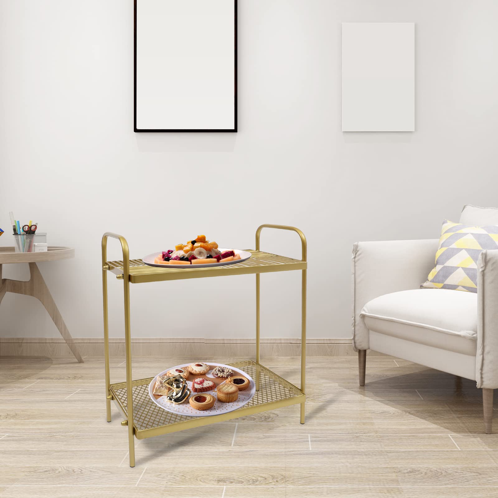 2 Tier Gold Metal Side Table - Industrial End Table with 160lbs Capacity (19.7x11.8x22.8 Inch) - Perfect for Living Room, Bedroom, Office as Sofa Table, Couch Table or Nightstand