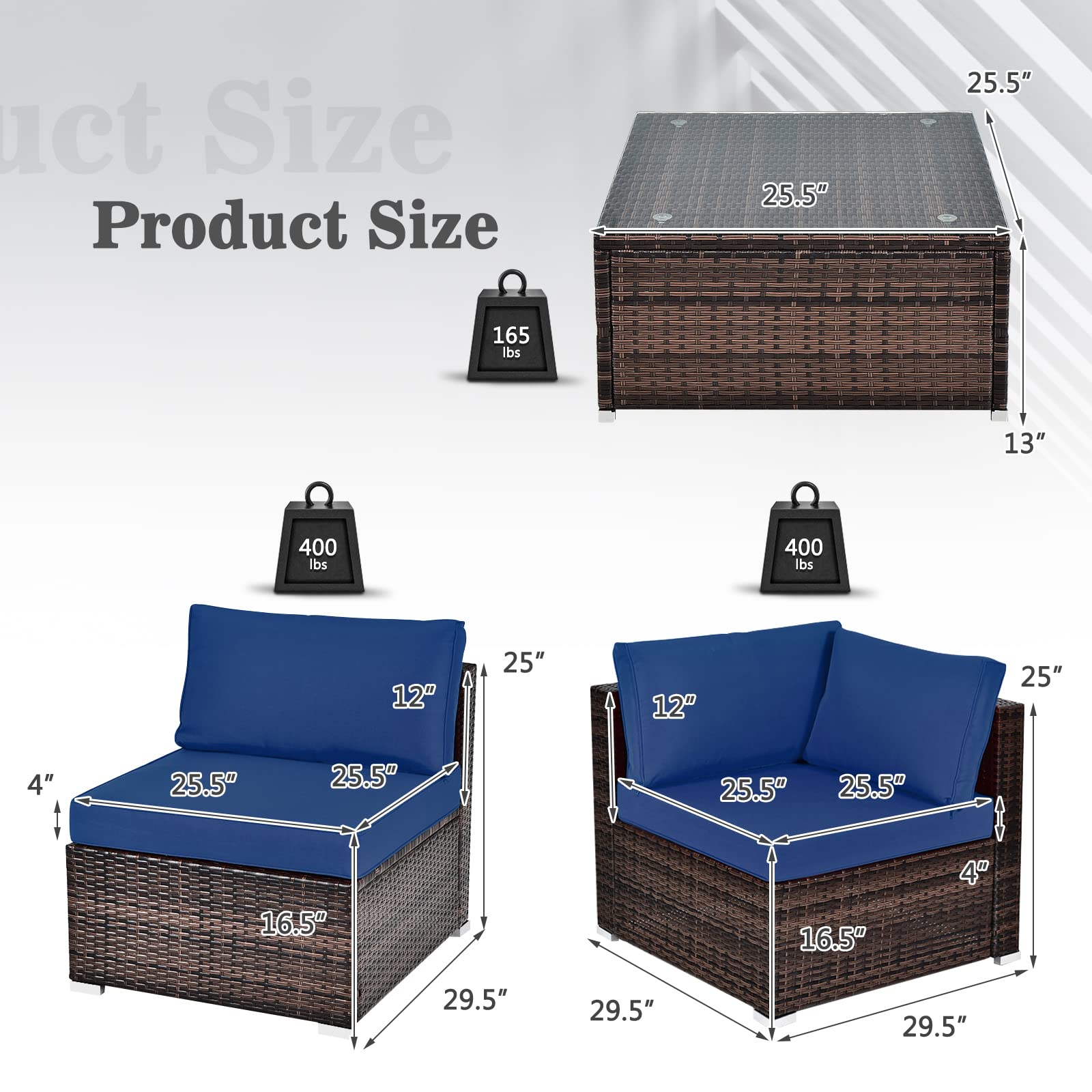 Tangkula 6-Piece Outdoor Patio Furniture Set - All-Weather Wicker Sofa Sectional with Cushions & Glass Coffee Table - Rattan Garden Conversation Set for Backyard, Poolside & Deck (Beige)