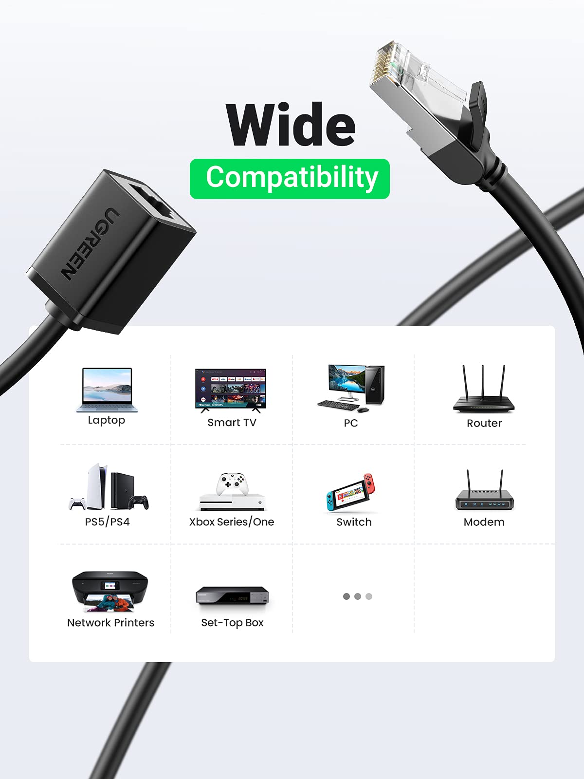 UGREEN Cat 6 Ethernet Extension Cable 1M - High Speed RJ45 LAN Network Cable, Compatible with Cat5/Cat5e/Cat6/Cat7/Cat8 - Perfect for Home Office, Gaming, and Server Room Connectivity