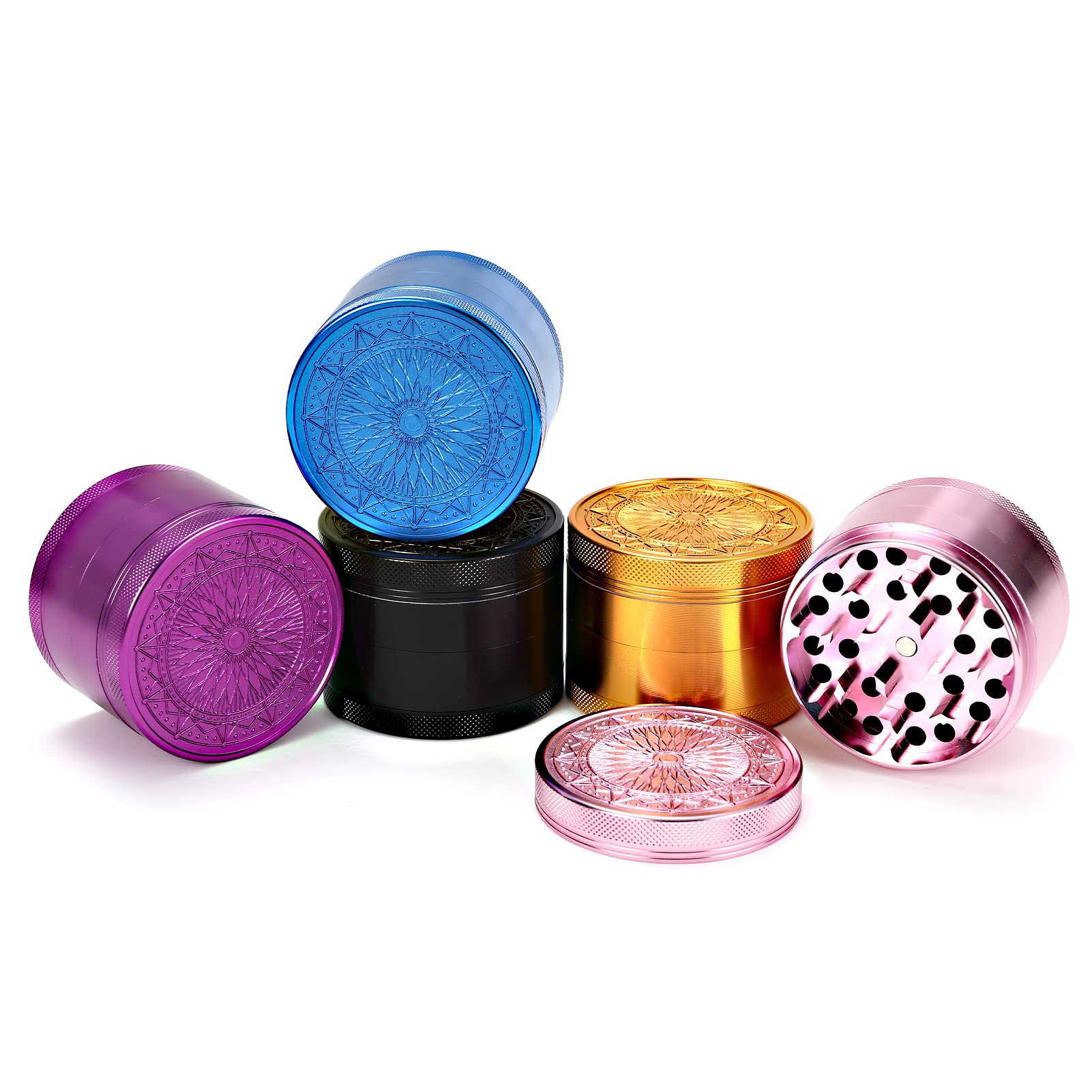 2.5 Inch Large Kitchen Grinder with Exquisite Pattern - Blue Spice Grinder for Herbs, Pepper, Salt | Perfect for Cooking, Baking & Seasoning Dishes