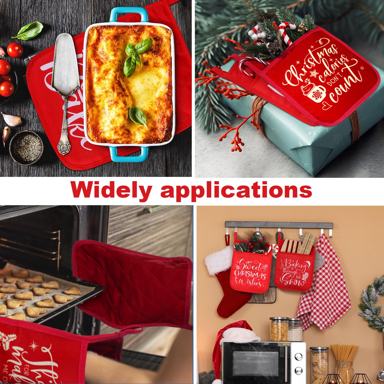Yaomiao 10 Pcs Christmas Pot Holders with Pockets - Heat Resistant Oven Mitts & Hot Pads for Baking, Cooking, and Kitchen Use - Perfect Holiday Gift (Red, Simple) - Ideal for Holiday Baking, Cookie Exchange, and Festive Kitchen Decor