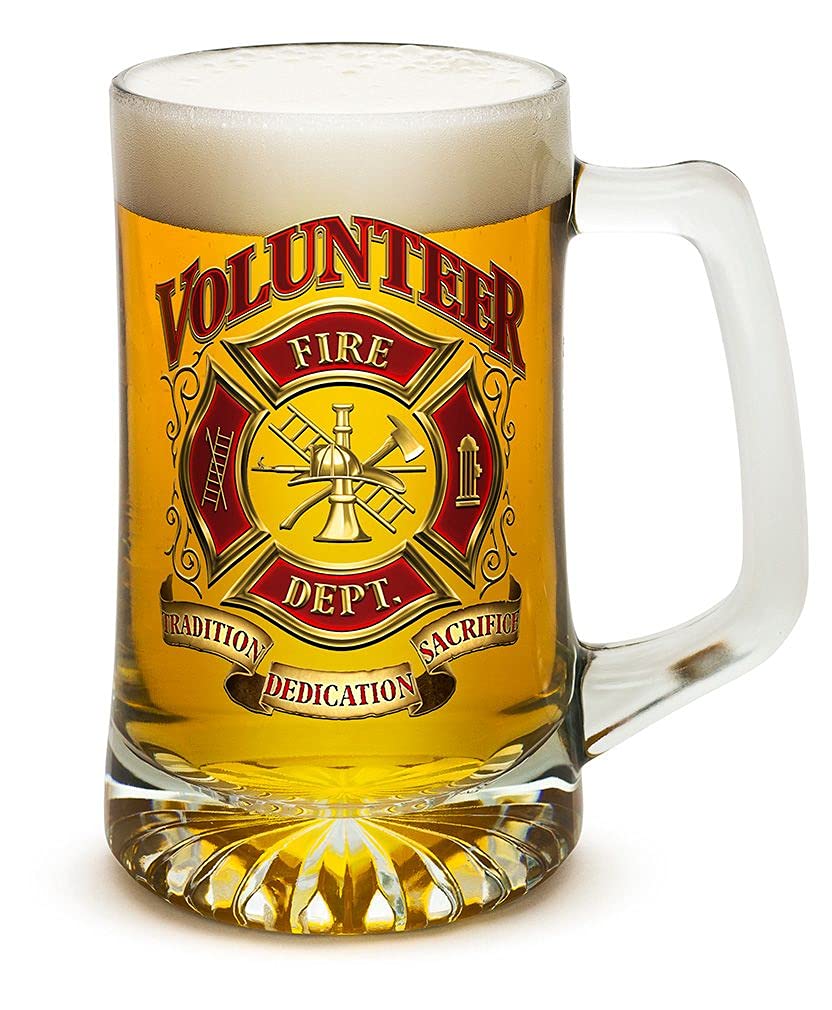 Erazor Bits 25oz Large Beer Mugs with Handles - Firefighter Themed Tankard Set of 6 - Custom Logo Glassware for Volunteer Firefighters - Perfect for Parties, BBQs & Gifts