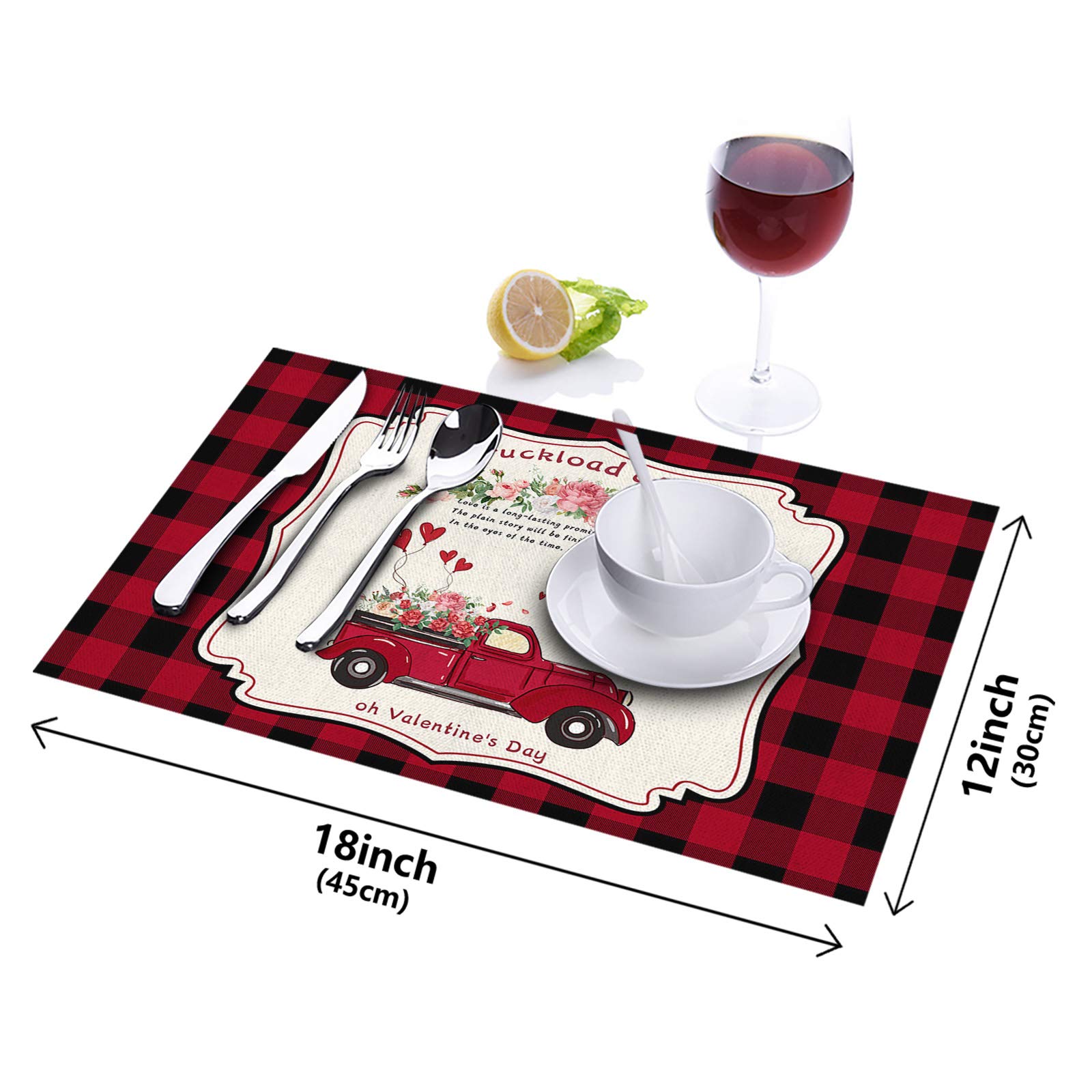 4-Pack Red Plaid Placemats for Dining Table - Heat & Stain Resistant, Easy to Clean Kitchen Table Mats - Perfect for Valentine's Day, Family Gatherings & Holiday Decor