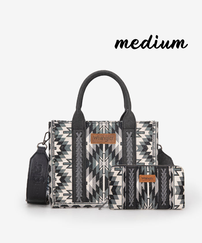 Wrangler Aztec Print Whipstitch Canvas Tote Bag Set - Stylish & Durable Handbag for Women, Perfect for Shopping, Beach & Everyday Use
