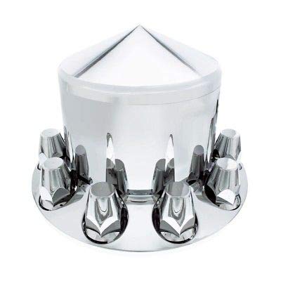 United Pacific 10306 Chrome Pointed Axle Hub Cover Kit with 33mm Standard Nut Cover & Nut Cover Tool - Perfect for Truck, SUV & Trailer Wheel Customization & Protection