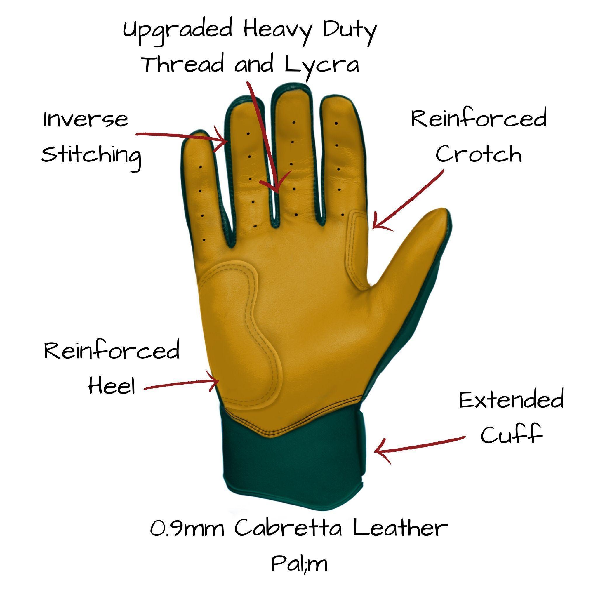Bruce Bolt PREMIUM PRO Short Cuff Batting Gloves for Baseball & Softball - Green Performance Gloves for Hitting, Fielding & Training - Ideal for Players & Coaches