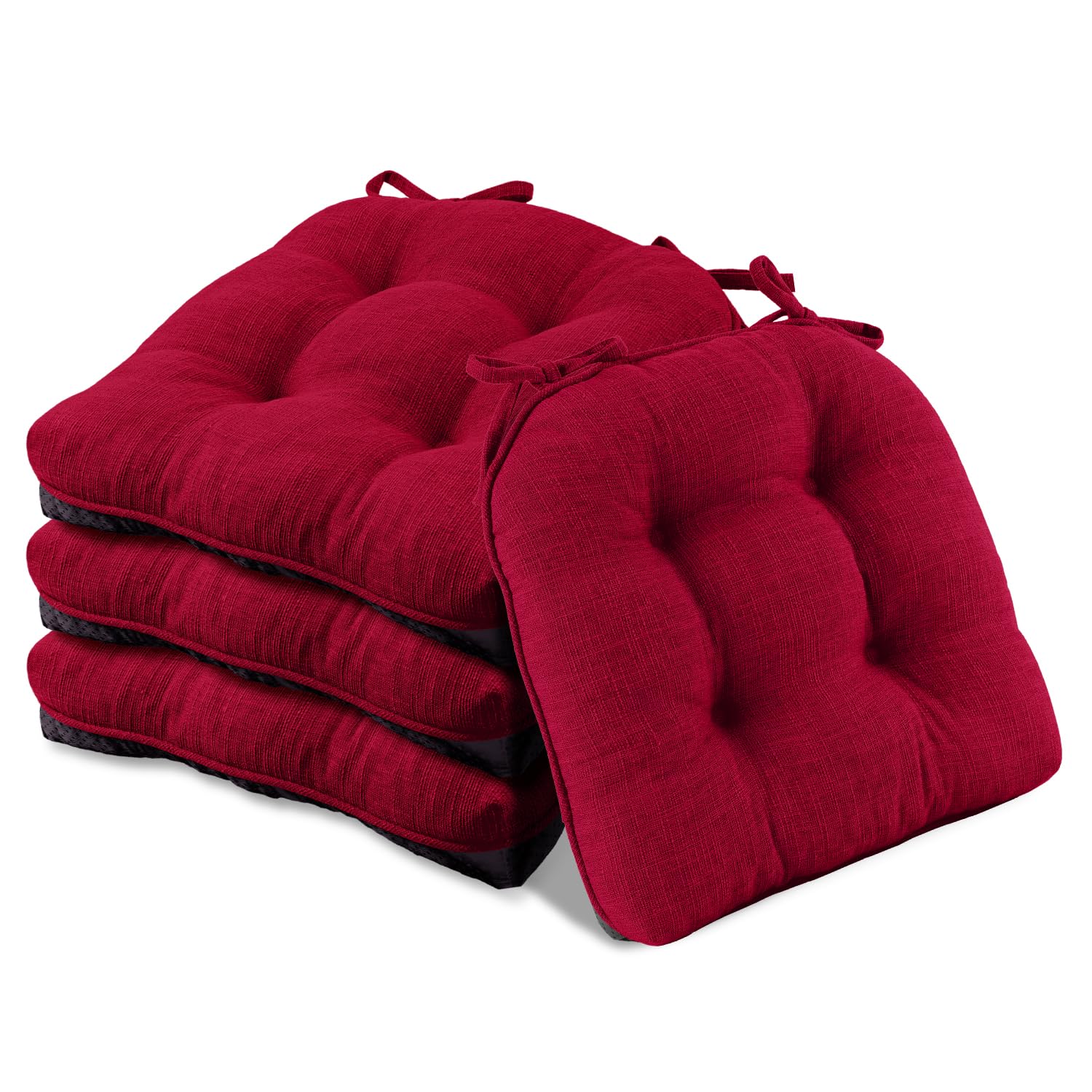 Premium Memory Foam Dining Chair Cushions 4-Pack - Non-Slip Backing & Secure Ties - 15.5