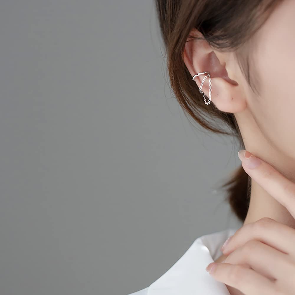 Reffeer Solid 925 Sterling Silver Cuff Earrings for Women - No Piercing Cartilage Wraps, Minimalist Chain Ear Cuffs for Teens & Adults - Perfect for Parties, Weddings & Everyday Wear
