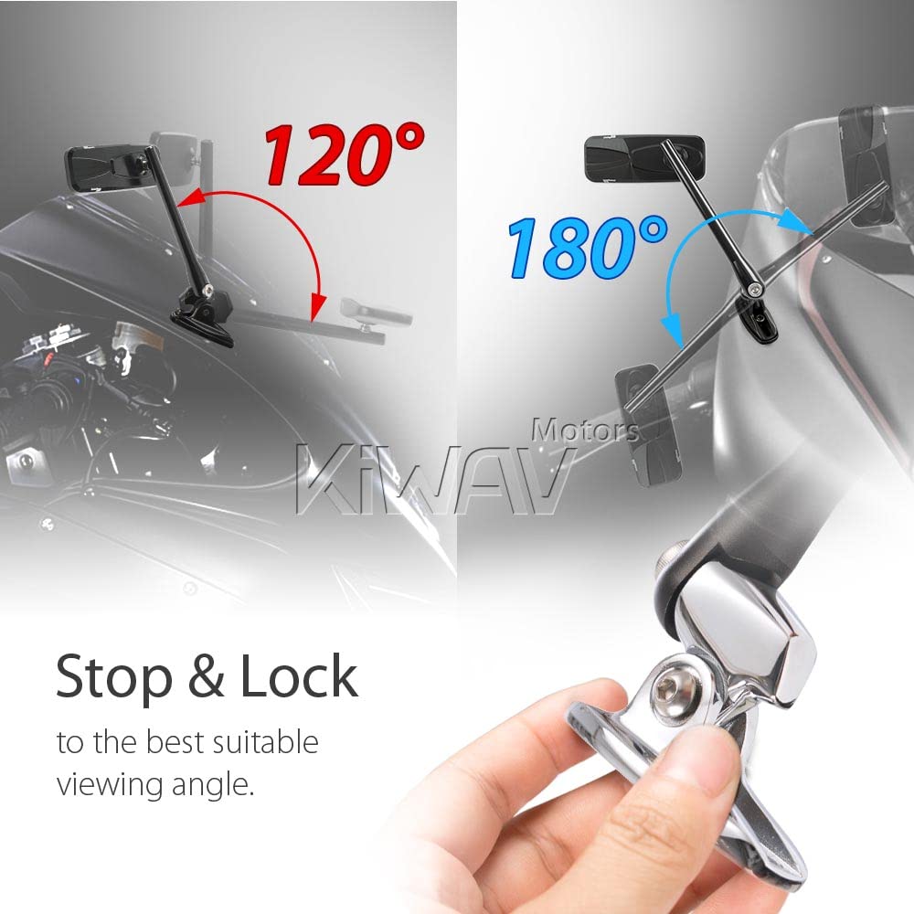 KiWAV Modern Black Motorcycle Mirrors Fairing Mount with Chrome Adapter - Compatible with Ducati Panigale 899 1199 1299 - Durable & Sleek Design for Enhanced Safety & Style on the Road