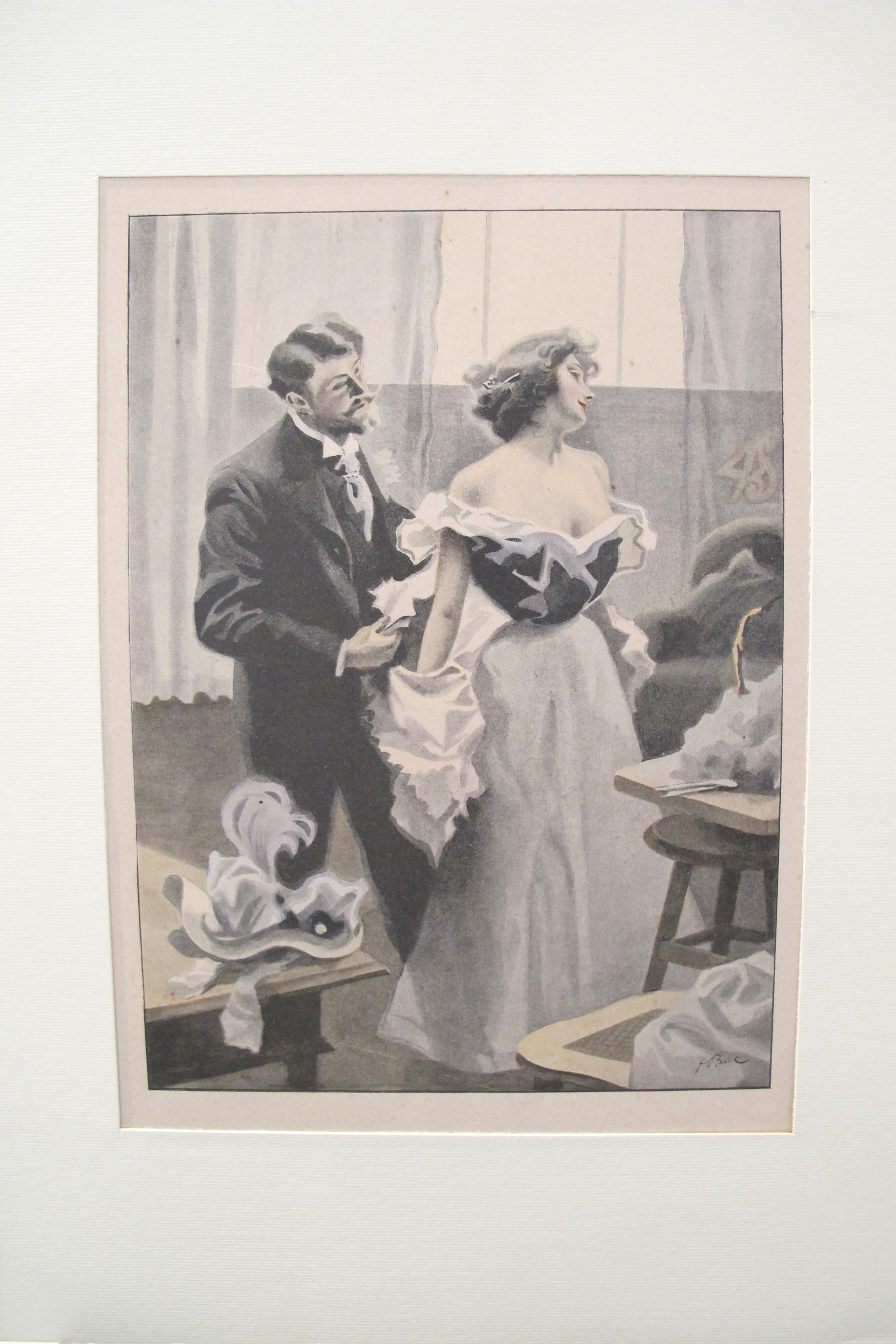 1900's Original Vintage French Boudoir Lithograph (Plate 2) - Antique Home Decor for Bedroom, Living Room & Office Wall Art