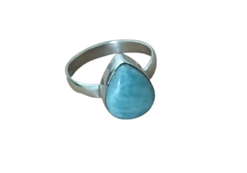 Larimar Ring 925 Sterling Silver | Dominican Republic Larimar Jewelry | Christmas Gift for Her | Caribbean Healing Crystal Ring | Boho & Gypsy Style Artisan Ring | Perfect for Holiday Gifts, Spiritual Healing & Boho Fashion