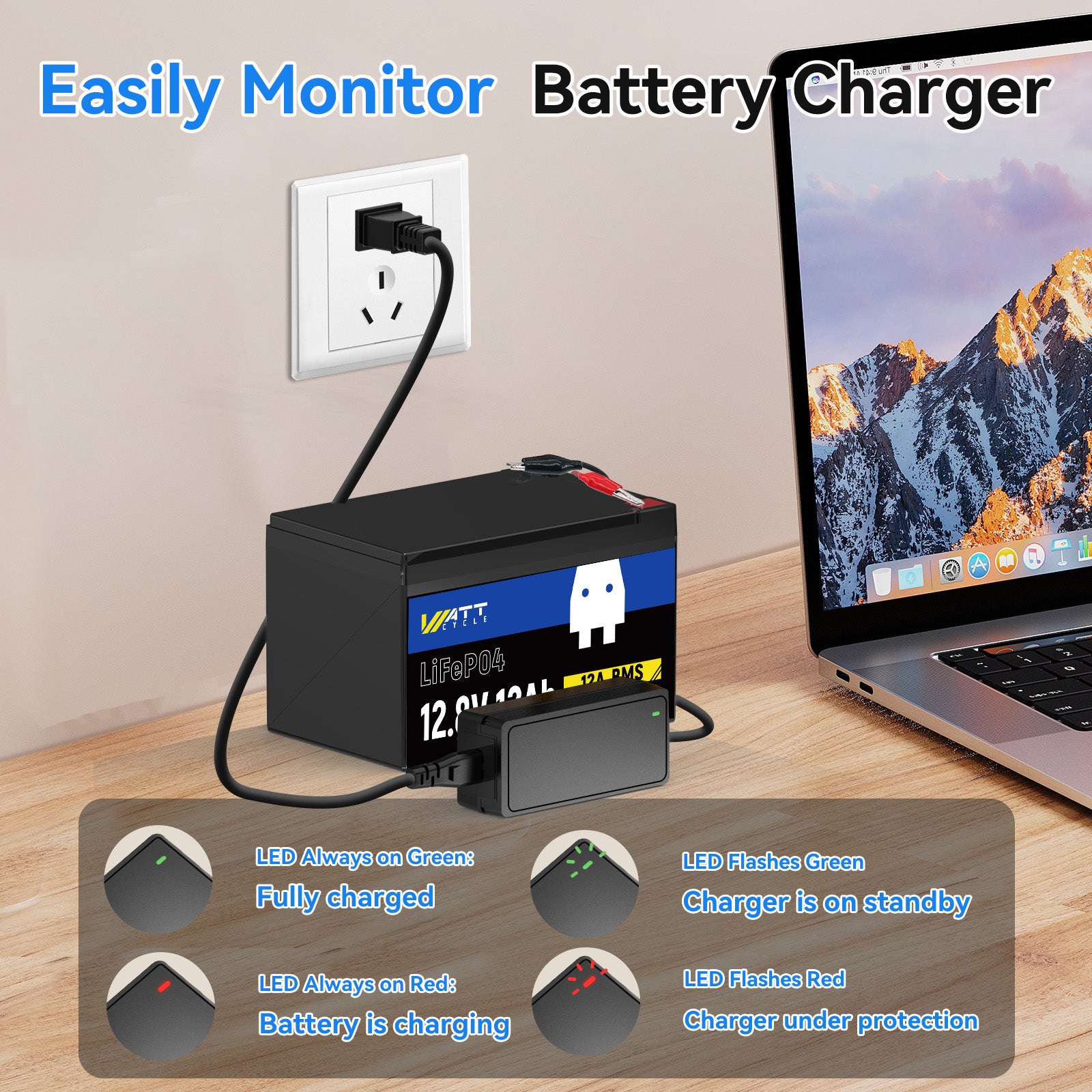 14.6V 5A LiFePO4 Battery Charger with Plastic Shell - Fast Charging for Electric Bikes, Scooters, and Power Tools | Durable & Safe Lithium Iron Phosphate Charger
