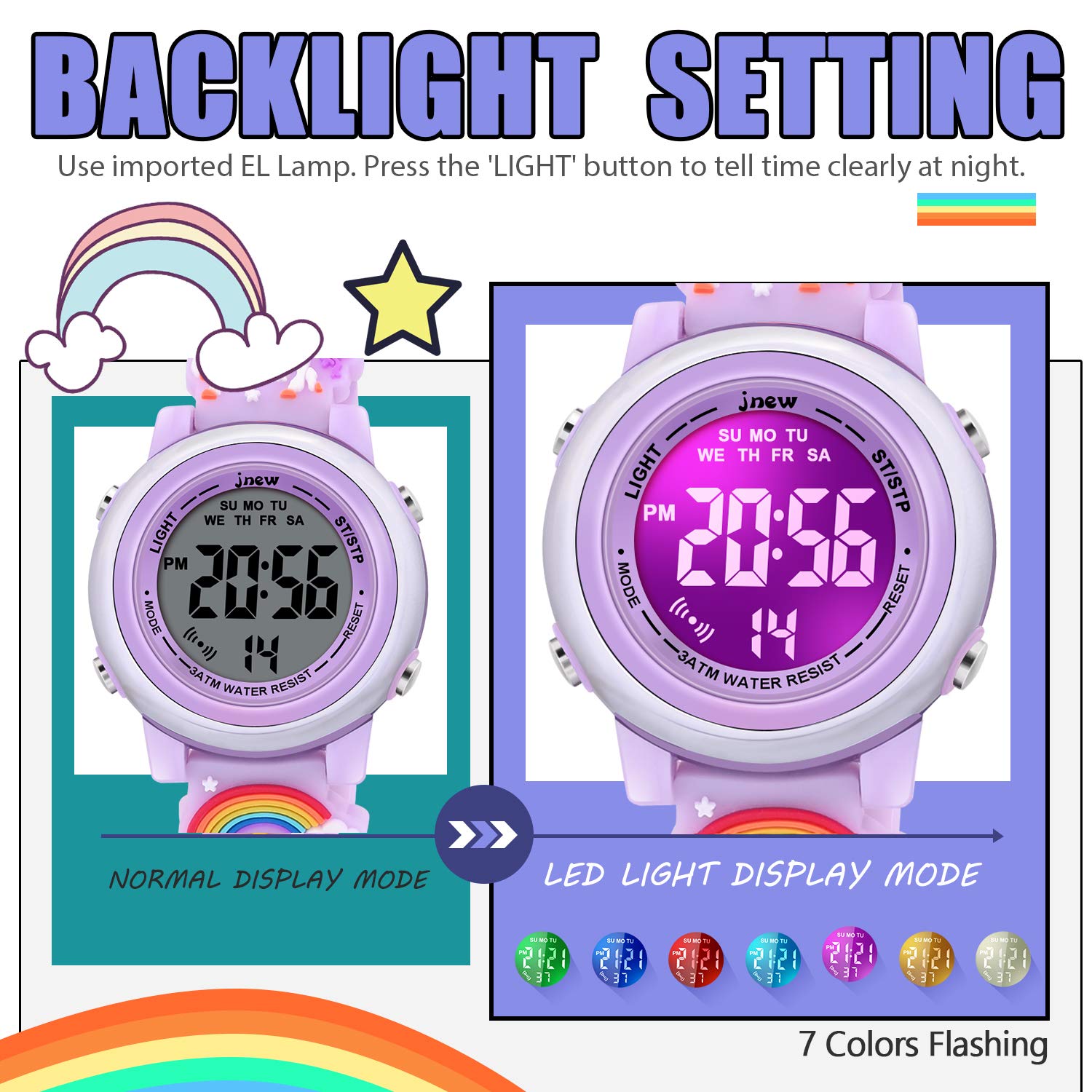 3D Cartoon Waterproof Digital Watches for Girls with Alarm - Best Birthday Gifts for 3-12 Year Old Girls - Perfect for School, Swimming & Outdoor Play